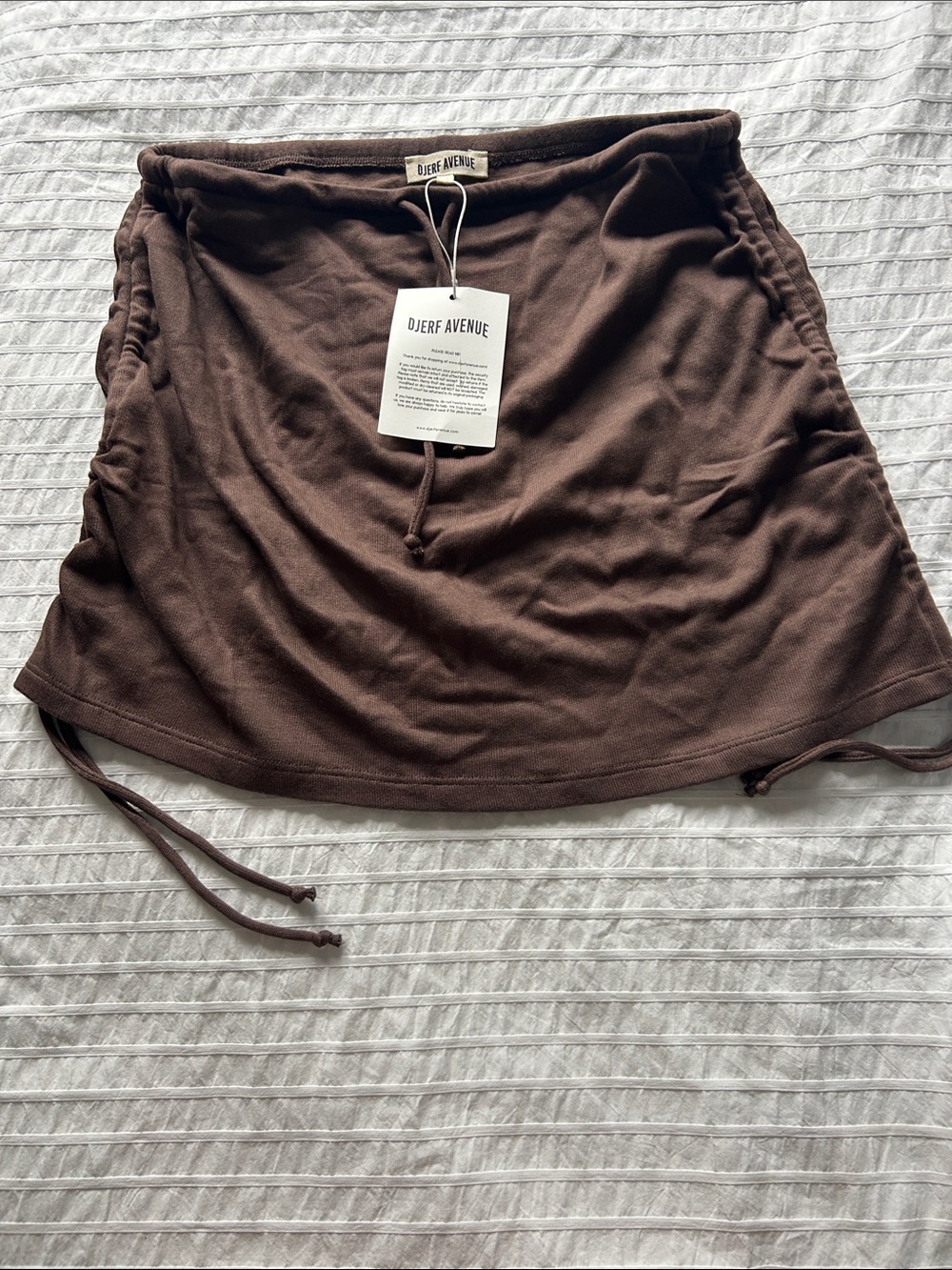 Djerf Avenue Chocolate Brown Drawstring Mini Skirt